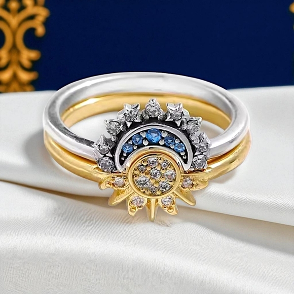 ๐๏ธEnchanting Trending Celestial Sun & Moon S925 Sterling Silver Zirconia Rings - Picture 15 of 17